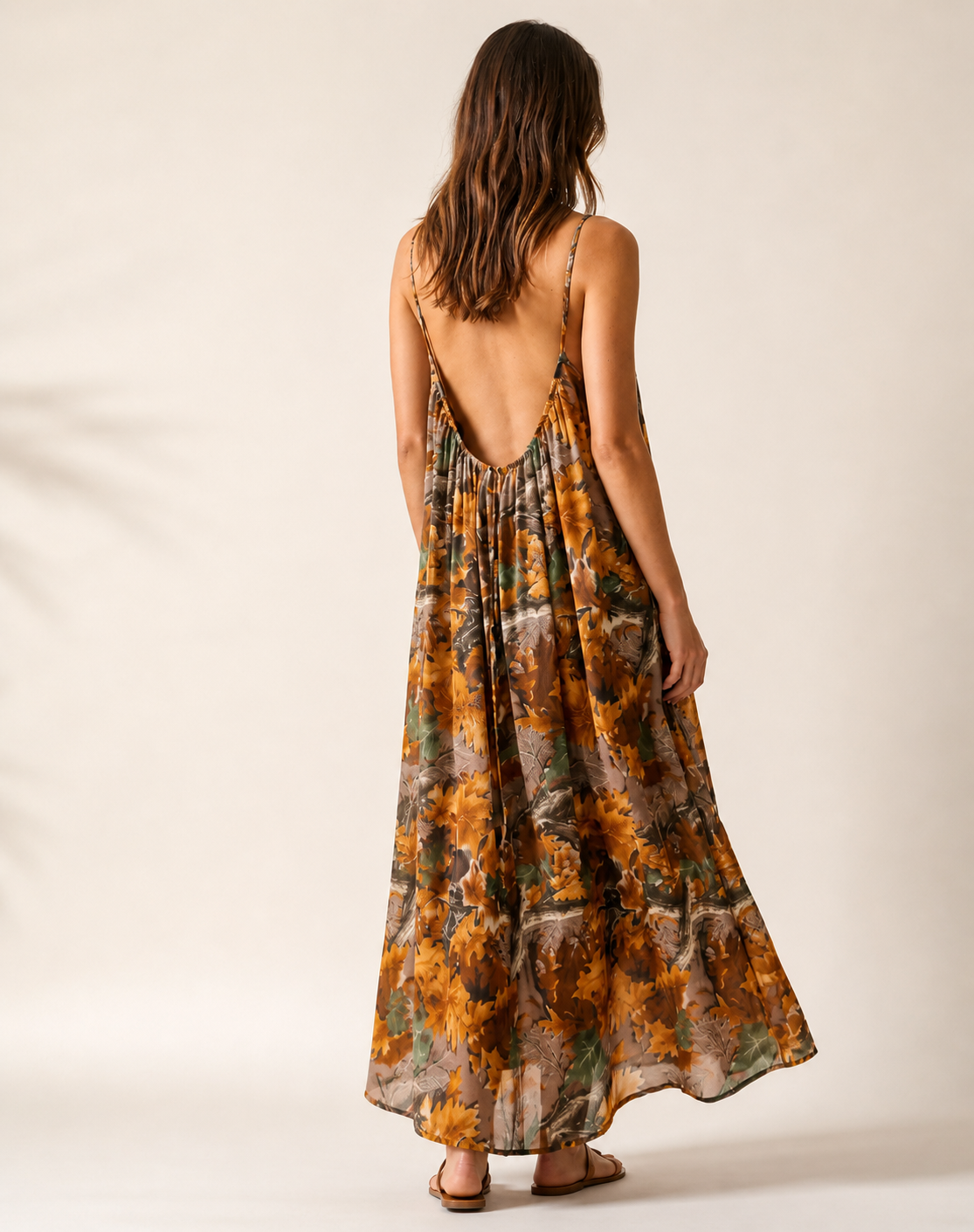 Patterned Low Backless Flow Dress